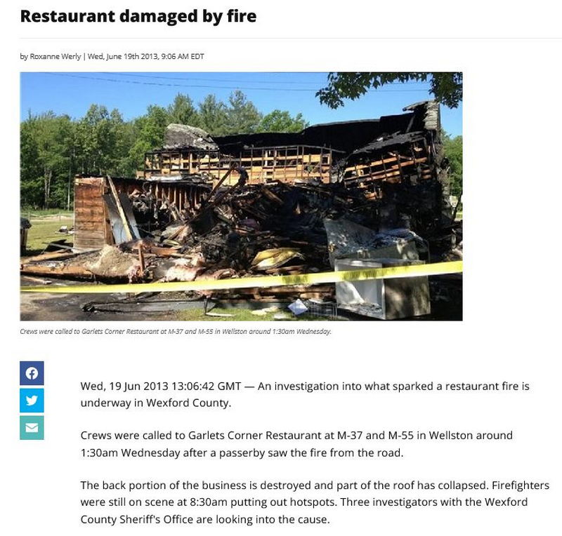 Garlets Corner Restaurant and Motel - June 2013 Restaurant Destroyed By Fire (newer photo)